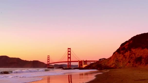 Golden Gate Bridge Visto Baker Beach Tramonto San Francisco California — Video Stock