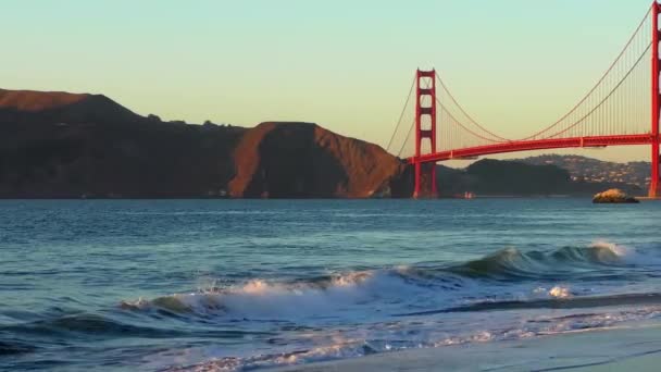 Golden Gate Bridge Vista Baker Beach Pôr Sol São Francisco — Vídeo de Stock