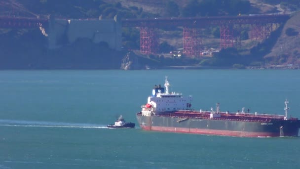 Frachtschiff Vom Coit Tower Auf Dem Telegraph Hill San Francisco — Stockvideo