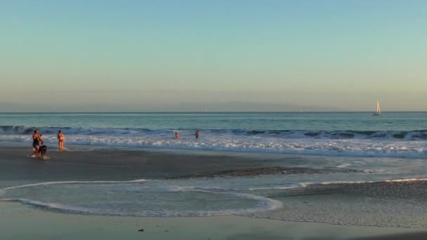 Άγνωστοι Άνθρωποι Στο Twin Lakes Beach Στο Santa Cruz Harbor — Αρχείο Βίντεο
