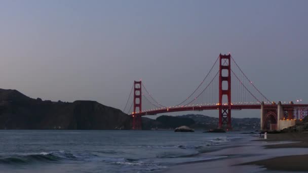 Golden Gate Bridge Visto Baker Beach Tramonto San Francisco California — Video Stock