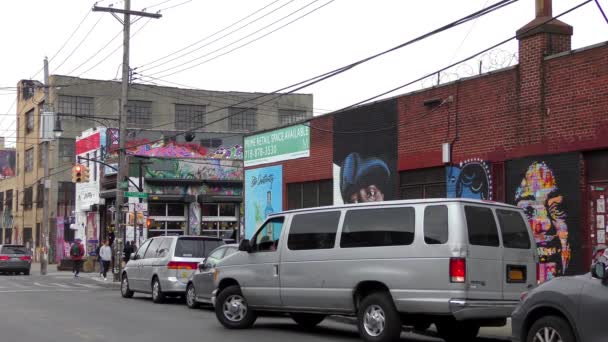 Escena Callejera Bushwick Brooklyn Barrio Clase Trabajadora Parte Norte Del — Vídeo de stock