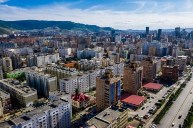 Moğolistan 'ın başkenti Ulaanbaatar' ın havadan görünüşü, yaklaşık Haziran 2019
