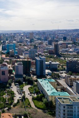 Moğolistan 'ın başkenti Ulaanbaatar' ın havadan görünüşü, yaklaşık Haziran 2019