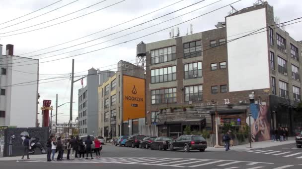 Cena Rua Bushwick Brooklyn Bairro Classe Trabalhadora Parte Norte Bairro — Vídeo de Stock