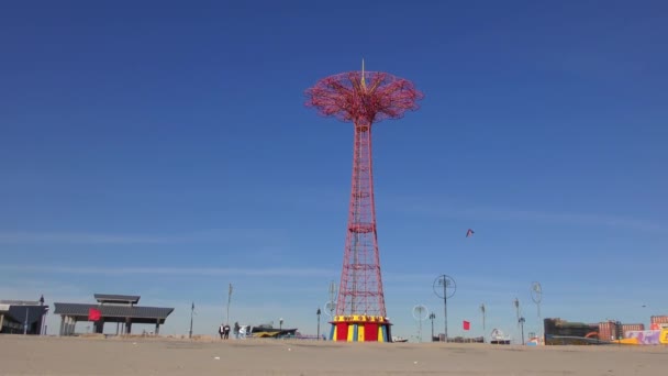 Parachute Jump Seen Coney Island Beach Coney Island New York — Stock videók