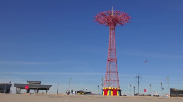 Parachute Jump Seen Coney Island Beach Coney Island New York — Stock videók