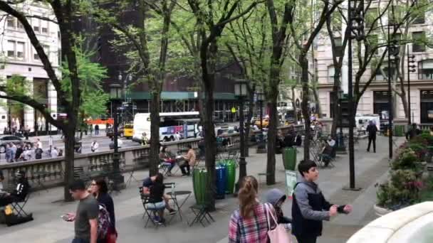 Pessoas Não Identificadas Tráfego Rua Stephen Schwarzman Building Biblioteca Pública — Vídeo de Stock