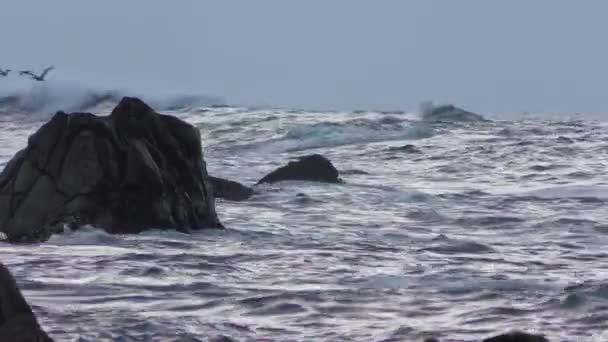 Golven Spatten Naar Rotsen Bij San Cristobal Eiland Stille Oceaan — Stockvideo