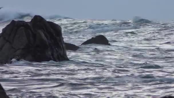 Golven Spatten Naar Rotsen Bij San Cristobal Eiland Stille Oceaan — Stockvideo