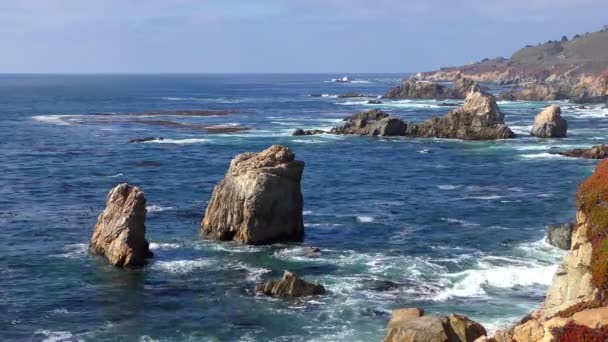 Stille Oceaan Bij Garrapata State Park Langs Central Coast Van — Stockvideo