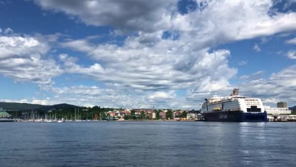 Los Edificios Oslo Capital Noruega Visto Desde Barco Movimiento 2018 — Vídeos de Stock