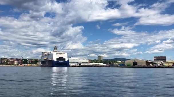 Los Edificios Oslo Capital Noruega Visto Desde Barco Movimiento 2018 — Vídeos de Stock