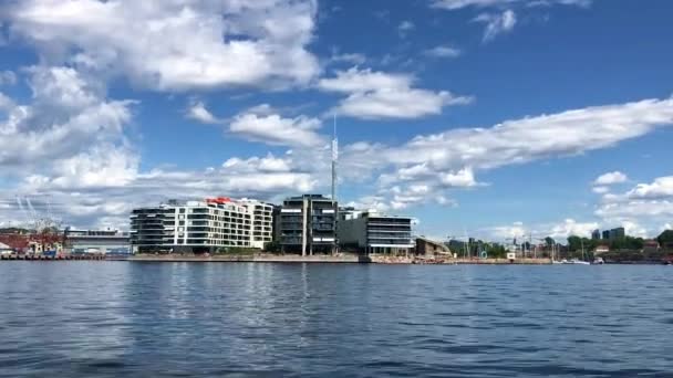 Los Edificios Oslo Capital Noruega Visto Desde Barco Movimiento 2018 — Vídeos de Stock