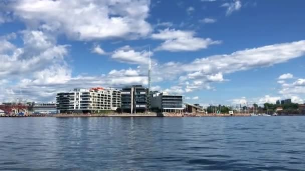 Los Edificios Oslo Capital Noruega Visto Desde Barco Movimiento 2018 — Vídeos de Stock