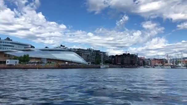 Los Edificios Oslo Capital Noruega Visto Desde Barco Movimiento 2018 — Vídeos de Stock