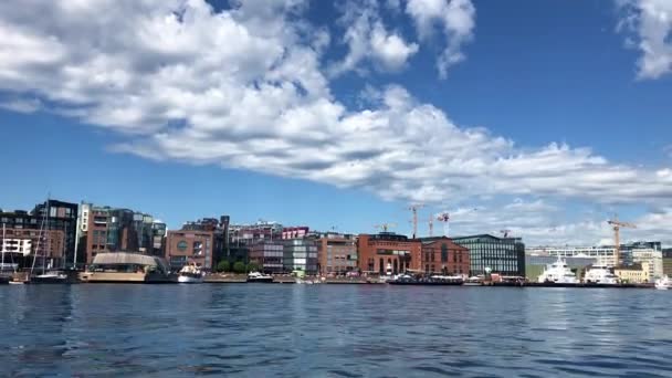 Los Edificios Oslo Capital Noruega Visto Desde Barco Movimiento 2018 — Vídeos de Stock