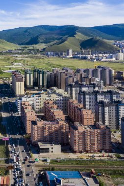 Moğolistan 'ın başkenti Ulaanbaatar' ın havadan görünüşü, yaklaşık Haziran 2019