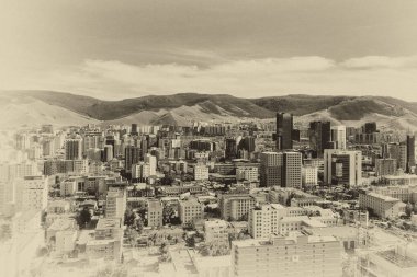 Moğolistan 'ın başkenti Ulaanbaatar' ın havadan görünüşü, yaklaşık Haziran 2019