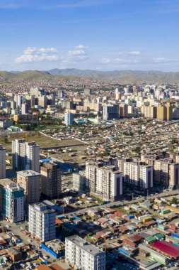 Moğolistan 'ın başkenti Ulaanbaatar' ın havadan görünüşü, yaklaşık Haziran 2019