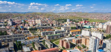 Moğolistan 'ın başkenti Ulaanbaatar' ın havadan görünüşü, yaklaşık Haziran 2019