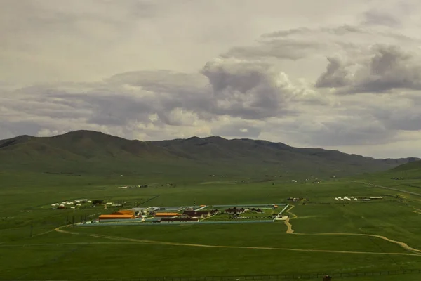 Luchtfoto Van Het Mongoolse Platteland Niet Ver Van Ulaanbaatar Hoofdstad — Stockfoto