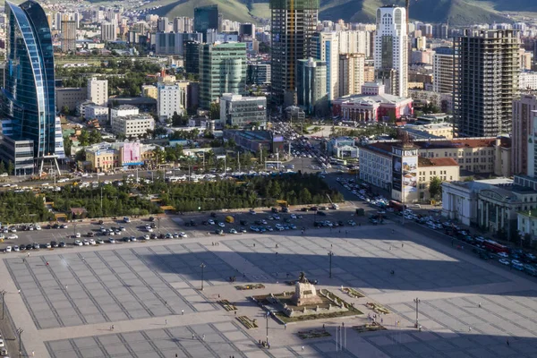 Luchtfoto Van Het Sukhbaatar Plein Het Centrale Plein Van Ulaanbaatar — Stockfoto