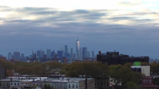 Manhattan Skyline Sett Utifrån Ett Tak Brooklyn New York Oktober — Stockvideo