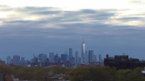 Manhattan Skyline Sett Utifrån Ett Tak Brooklyn New York Oktober — Stockvideo