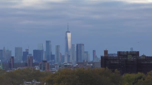 Manhattan Skyline Sett Utifrån Ett Tak Brooklyn New York Oktober — Stockvideo