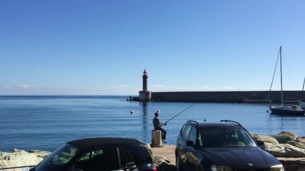 Bastia Korsika Francie Rybář Přístavu — Stock video