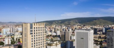 Moğolistan 'ın başkenti Ulaanbaatar' ın havadan görünüşü, yaklaşık Haziran 2019