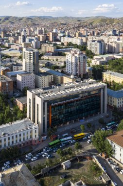 Moğolistan 'ın başkenti Ulaanbaatar' ın havadan görünüşü, yaklaşık Haziran 2019