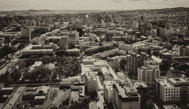 Moğolistan 'ın başkenti Ulaanbaatar' ın havadan görünüşü, yaklaşık Haziran 2019