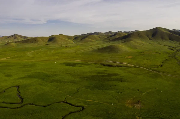Vista Aérea Campo Mongol Não Muito Longe Ulaanbaatar Capital Mongólia — Fotografia de Stock