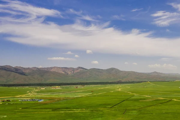 Flygfoto Över Den Mongoliska Landsbygden Inte Långt Från Ulaanbaatar Huvudstad — Stockfoto