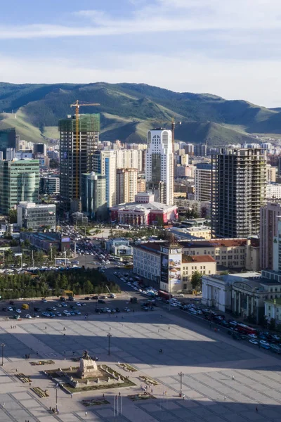 Luchtfoto Van Het Sukhbaatar Plein Het Centrale Plein Van Ulaanbaatar — Stockfoto