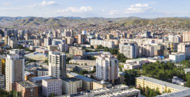 Moğolistan 'ın başkenti Ulaanbaatar' ın havadan görünüşü, yaklaşık Haziran 2019