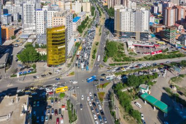Moğolistan 'ın başkenti Ulaanbaatar' ın havadan görünüşü, yaklaşık Haziran 2019