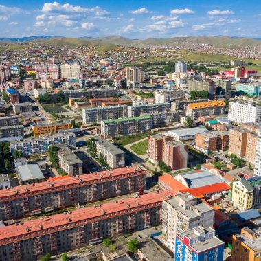 Moğolistan 'ın başkenti Ulaanbaatar' ın havadan görünüşü, yaklaşık Haziran 2019