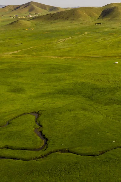 Luchtfoto Van Het Mongoolse Platteland Niet Ver Van Ulaanbaatar Hoofdstad — Stockfoto