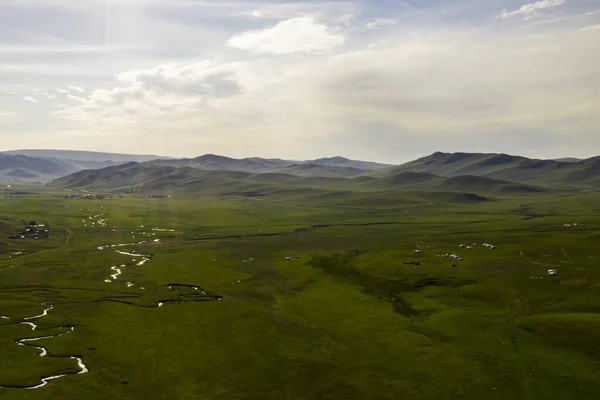 Ilmakuva Mongolian Maaseudulta Lähellä Mongolian Pääkaupunkia Ulaanbaataria — kuvapankkivalokuva