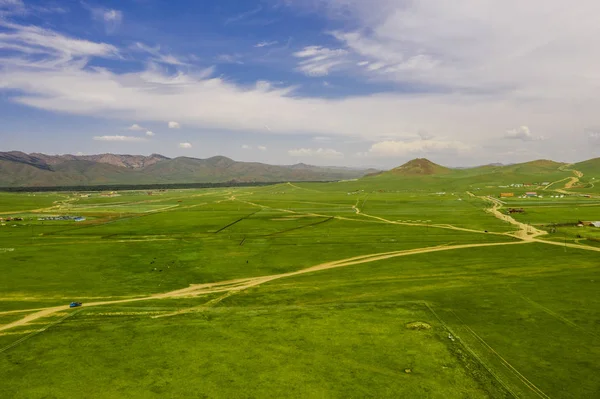 Luchtfoto Van Het Mongoolse Platteland Niet Ver Van Ulaanbaatar Hoofdstad — Stockfoto