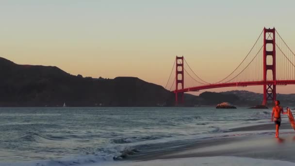 Golden Gate Köprüsü Gün Batımında Baker Sahili Nden San Francisco — Stok video