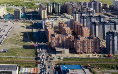 Moğolistan 'ın başkenti Ulaanbaatar' ın havadan görünüşü, yaklaşık Haziran 2019