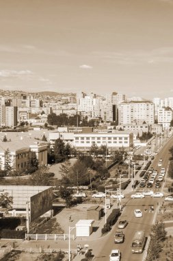 Moğolistan 'ın başkenti Ulaanbaatar' ın havadan görünüşü, yaklaşık Haziran 2019