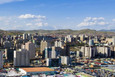 Moğolistan 'ın başkenti Ulaanbaatar' ın havadan görünüşü, yaklaşık Haziran 2019