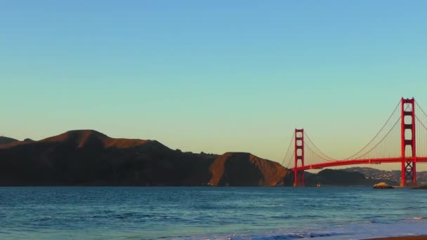 Golden Gate Köprüsü Baker Sahili Nden Gün Batımında San Francisco — Stok video