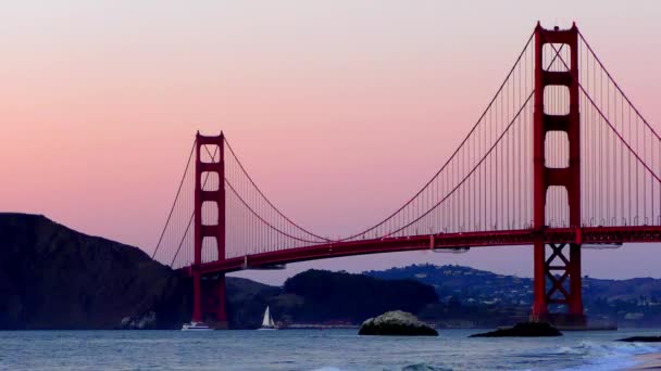 Golden Gate Bridge Vista Baker Beach Pôr Sol São Francisco — Vídeo de Stock