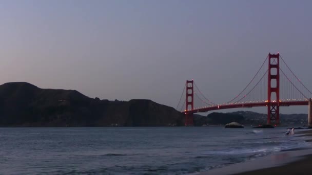 Golden Gate Bridge Vista Baker Beach Pôr Sol São Francisco — Vídeo de Stock